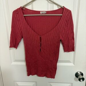 Intimately Free People Ribbed Short Sleeve Scoop Neck Top